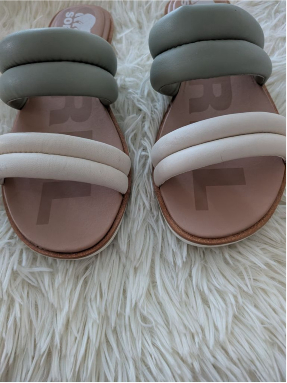 Sorel Ella II Puff Slides Size 8 Sage Green Ivory Padded Sandals - Picture 6 of 12